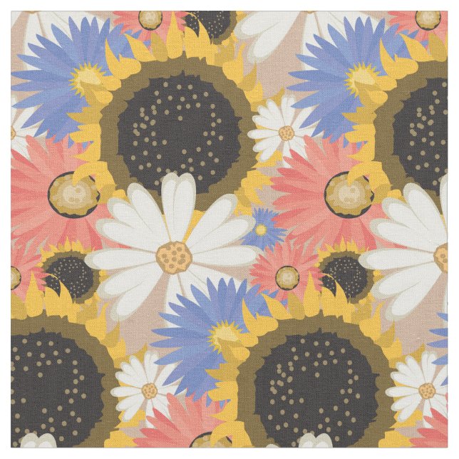 Tecido Sunflower e Daisies Padrão Floral (Detalhe)