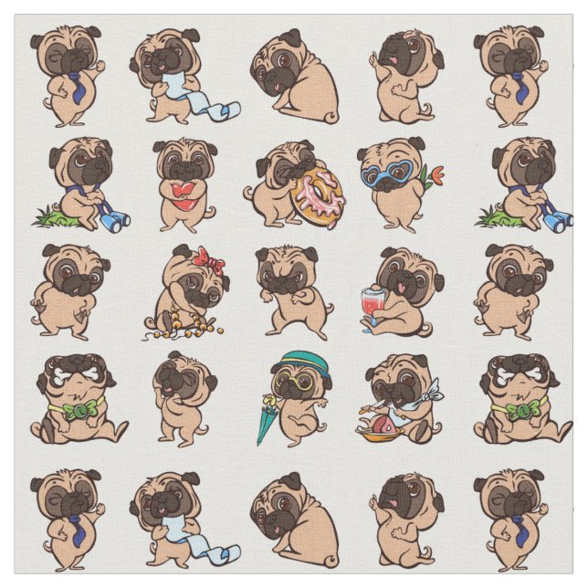 Tecido Super Cute Pug (Detalhe)