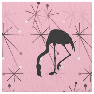 Tecido Surto Atômico Flamingo Rosa Moderno de Meados do S