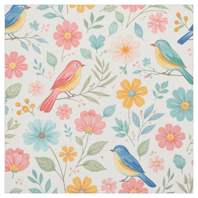 Tecido Sweet Birds and Spring Pastel Flowers (Modelo)
