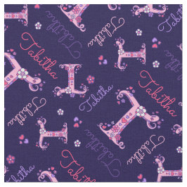 Tecido Tabitha letter T monograma flores do coração tecid