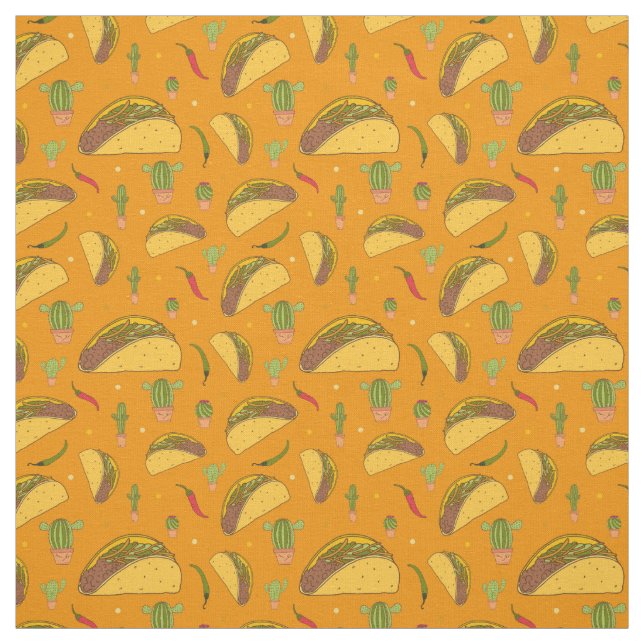Tecido Tacos de Comida mexicana, cor-de-laranja, funky, e (Modelo)