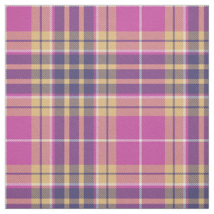 Tecido Tartan rosa, Dourado e azul