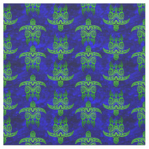 Tecido Tartarugas do Mar Verde Tribais do Oceano Azul