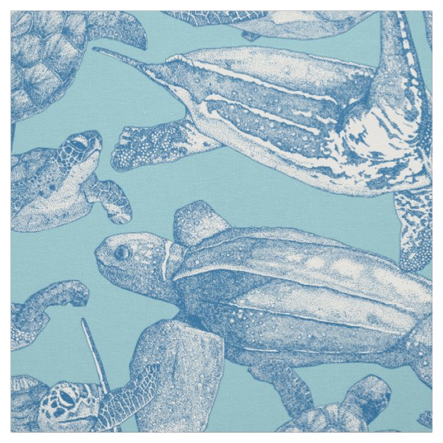 Tecido tartarugas marinhas cobalto céu azul (Modelo)