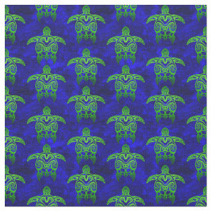 Tecido Tartarugas Marinhas Verde Tribal Azul Oceano
