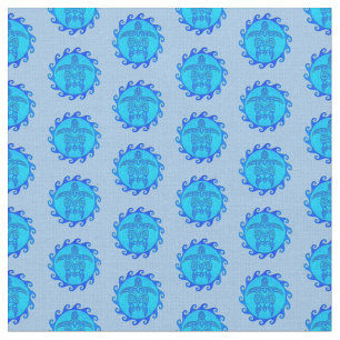 Tecido Tartarugas Tribais de Ocean Blue Maori Sun