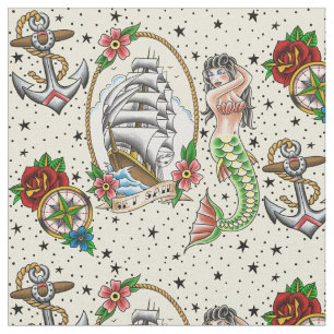 Tecido Tatuagem náutico