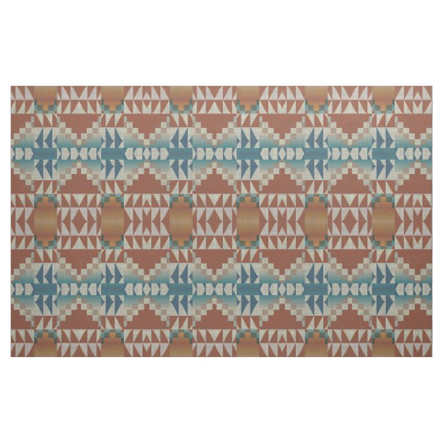 Tecido Taupe Blue Teal Burnt Orange Brown Ethnic (Fat Quarter)