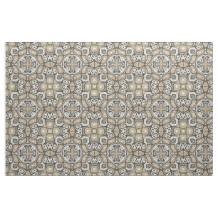 Tecido Taupe Brown Cinza Beige Ornamentado Arte Motif