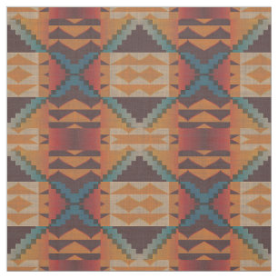 Tecido Taupe Brown Red Teal Blue Orange Ethnic
