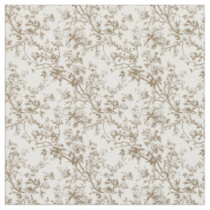 Tecido Taupe Toile com Rosas e ramificações