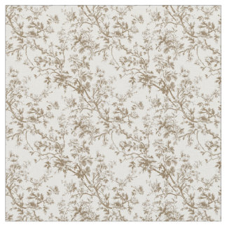 Tecido Taupe Toile com Rosas e ramificações