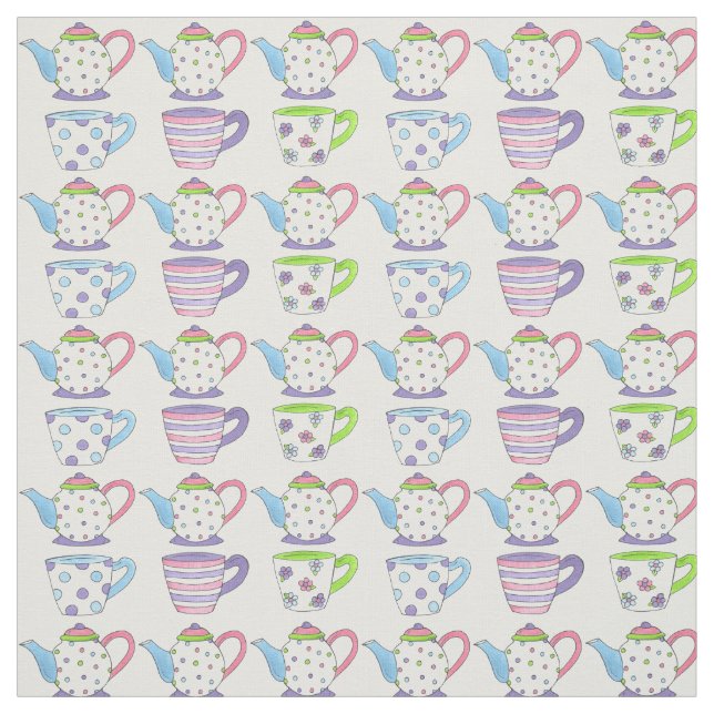 Tecido Tea Party Time Pastel Teacups Copas Belas Impressã (Modelo)