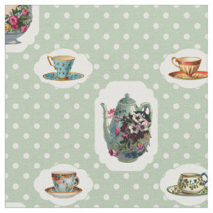 Tecido Teacups e bolinhas do vintage