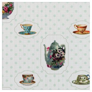 Tecido Teacups e bolinhas do vintage