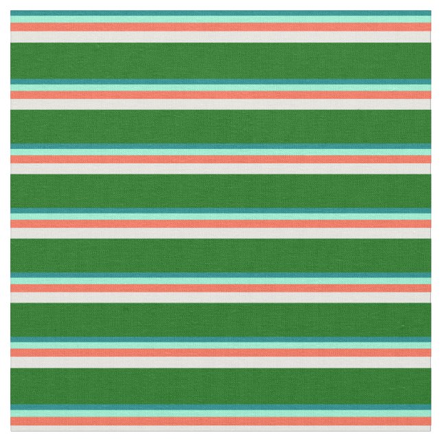 Tecido Teal, Aquamarine, Vermelho, Creme de Casa e Verde  (Detalhe)