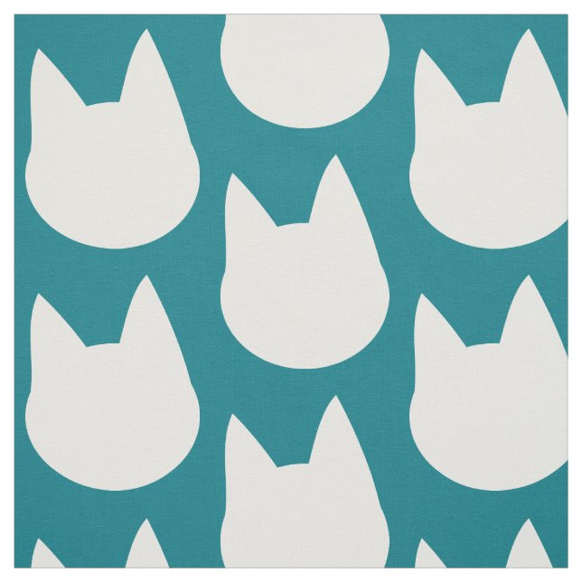 Tecido Teal de Padrão de Cara de Gato Branco (Modelo)