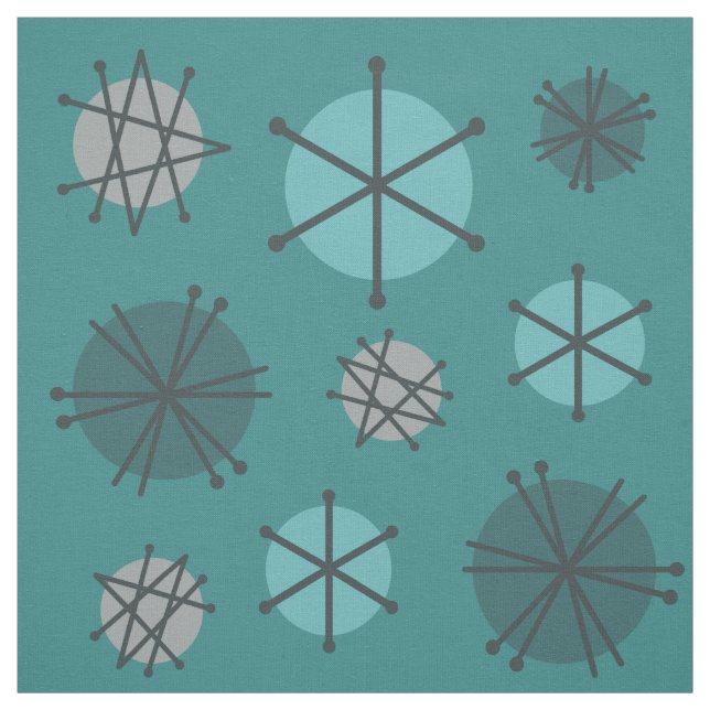 Tecido Teal de Starbursts Modernos do meio século (Modelo)
