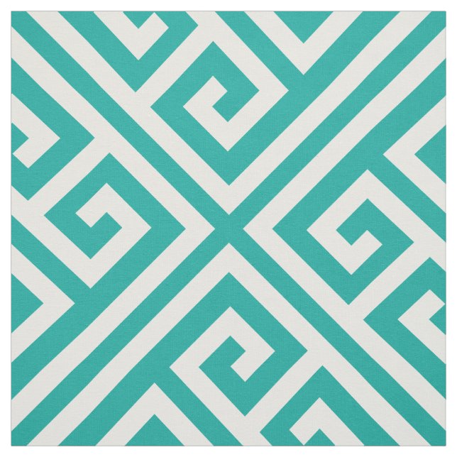 Tecido Teal Greek Key Grande Escala (Modelo)