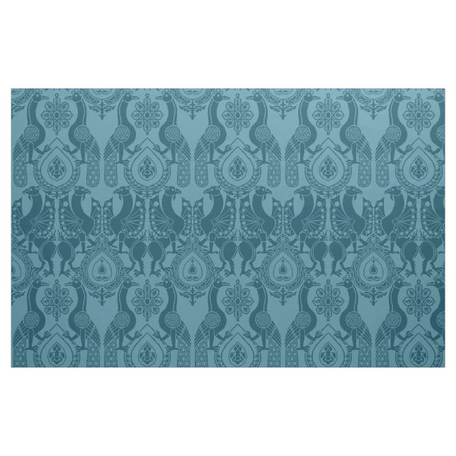 Tecido Teal Medieval Peacocks e Dragões (Fat Quarter)