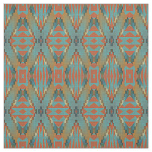 Tecido Teal Orange Turquoise Brown Etnic