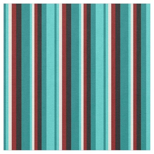 Tecido Teal, Turquesa, Beige, Marrom & Black Stripes (Detalhe)