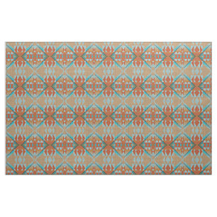 Tecido Teal Turquoise Azul Verde Laranja Aspecto Étnico
