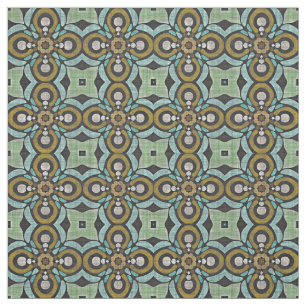 Tecido Teal Turquoise Ochre Retro Nouveau Padrão Deco