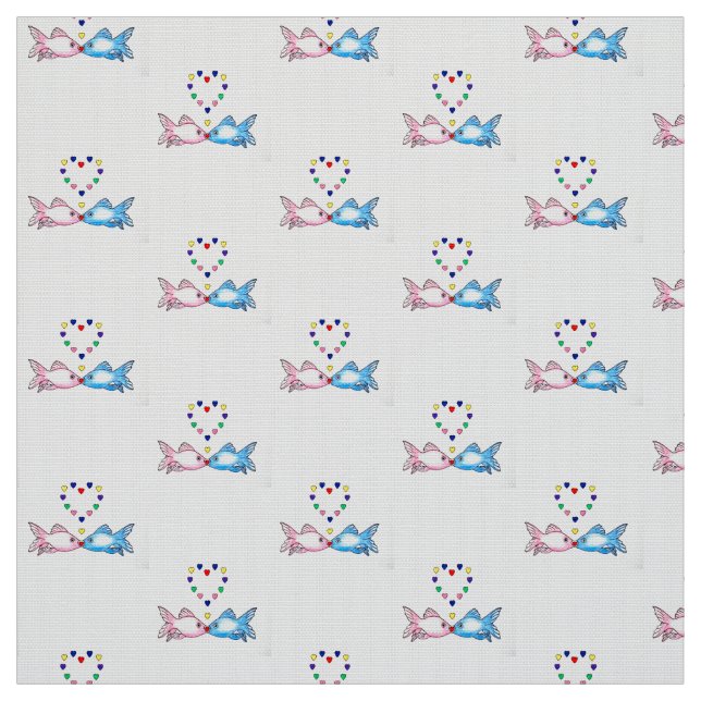 Tecido Tecido: "Beijando peixes" com corações (Modelo)