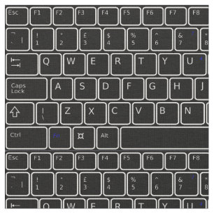 Tecido Teclado preto e branco Número de letra Programado