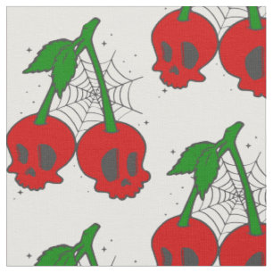 Tecido teia-aranha-teia-aranha-rockabilly-cereja-crânio