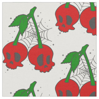 Tecido teia-aranha-teia-aranha-rockabilly-cereja-crânio