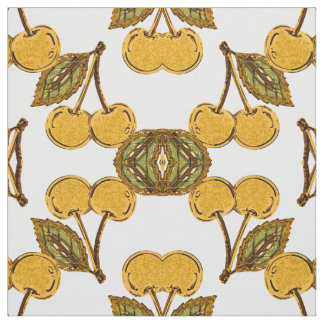 Tecido Tela Golden Metallic Cherries Geometric Pattern