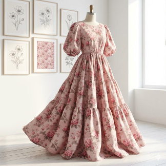Tecido Tema Rosa Floral Rococó Toile de Jouy Francesa
