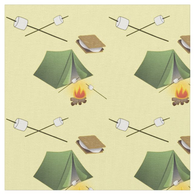 Tecido Tenda de Acampamento, Fogueira e Padrão de Smores (Detalhe)
