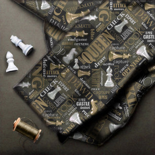 Tecido Termos e peças de xadrez em prata e ID784 Dourado