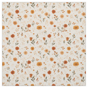 Tecido Terracotta Laranja Flor Silvestre Boho Floral