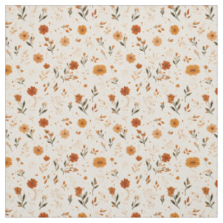Tecido Terracotta Laranja Flor Silvestre Boho Floral