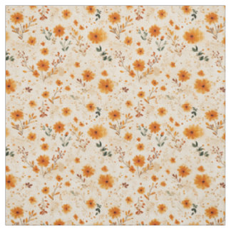 Tecido Terracotta Laranja Flor Silvestre Boho Floral