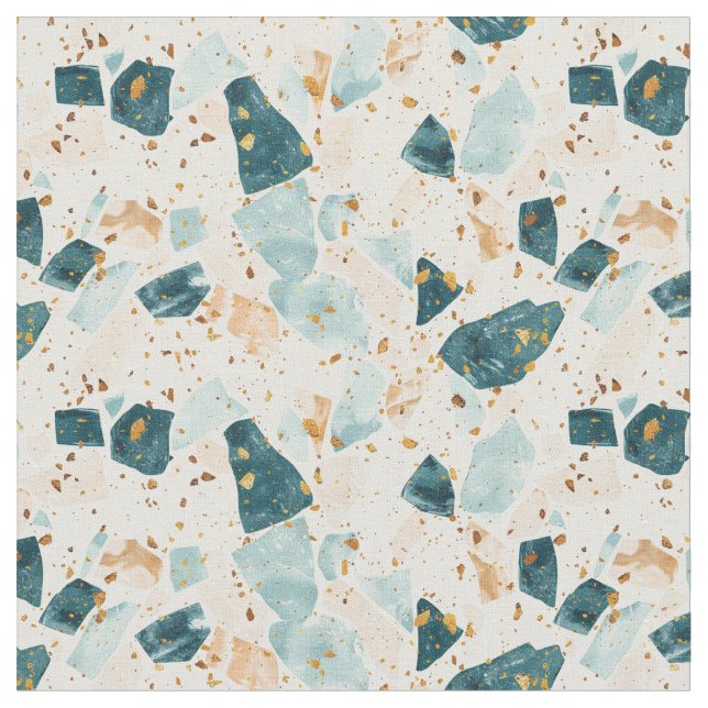 Tecido Terrazzo Pattern Teal e Dourado (Detalhe)