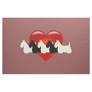 Tecido Terrier Escocês branco preto coração/zazzle marrom