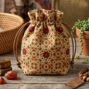 Tecido Terroso Boho Chic Padrão Geométrico Mosaico