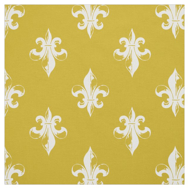 Tecido Teste padrão amarelo da flor de lis da mostarda (Modelo)