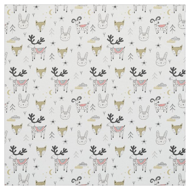 Tecido Teste padrão animal do Doodle da floresta bonito (Modelo)