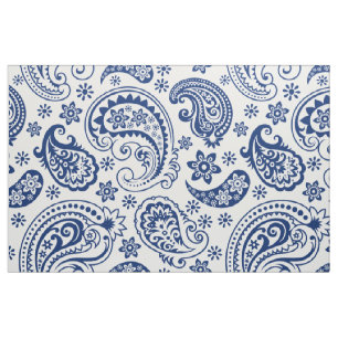 Tecido Teste padrão azul & branco de Paisley do vintage