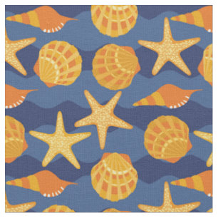 Tecido Teste padrão azul e alaranjado do Seashell
