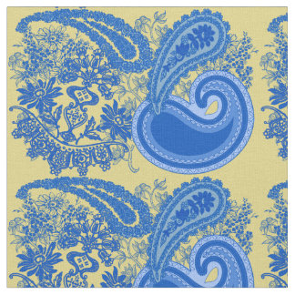 Tecido Teste padrão azul e amarelo de Paisley