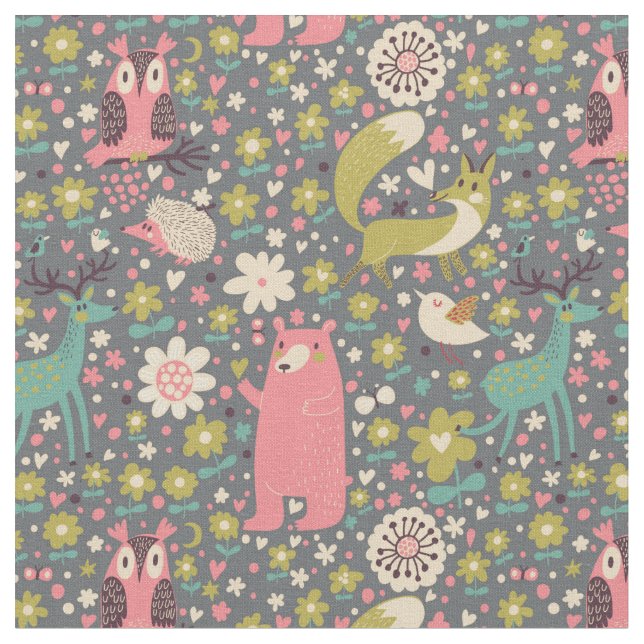 Tecido Teste padrão bonito dos animais da floresta (Detalhe)