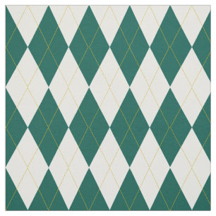 Tecido Teste padrão branco verde escuro de Argyle do